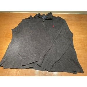 Ralph Lauren Polo Sweater Mens Large Gray Quarter Zip Estate Rib Pony Sweatshirt